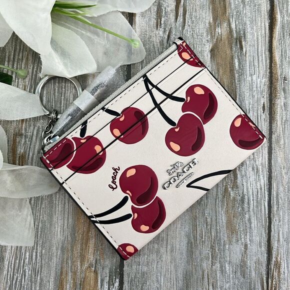 Coach Mini Skinny Id Case With Cherry Print Bag Wallet Purse - Picture 1 of 10